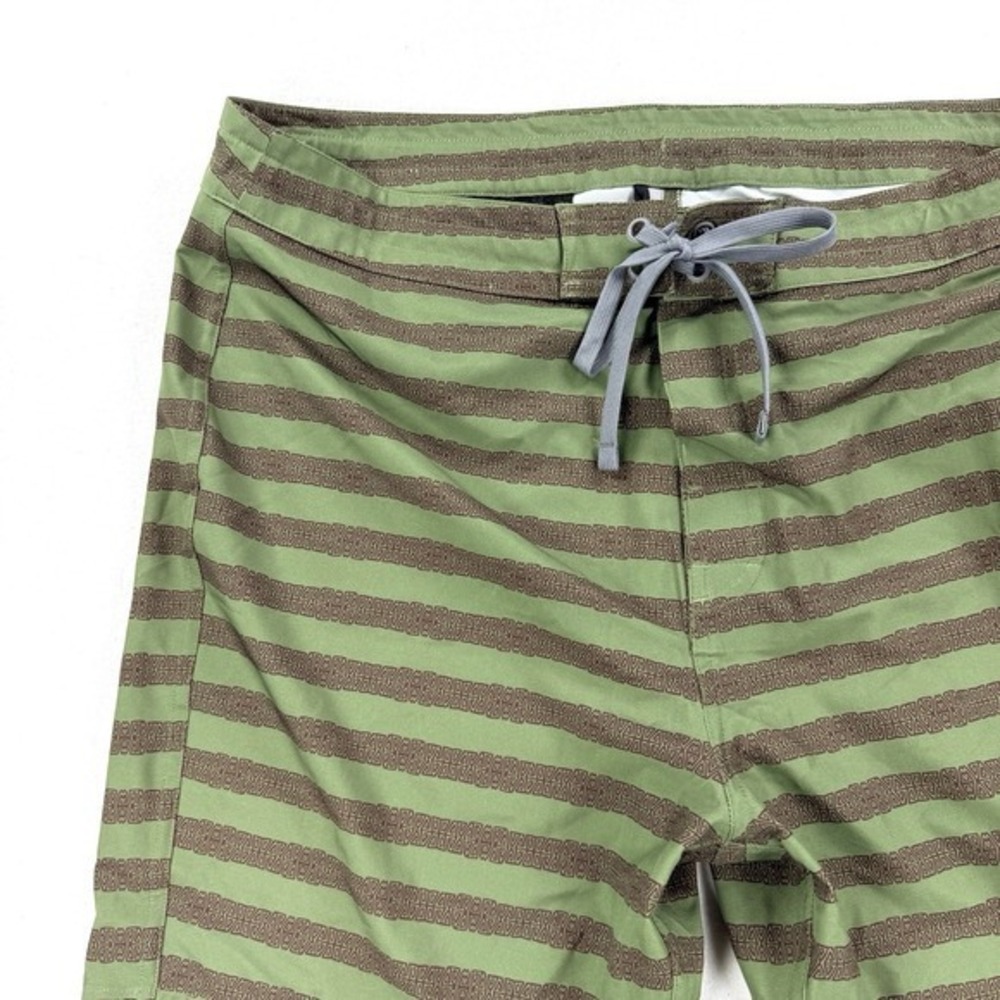 Mens PrAna Board Shorts Swim Trunks Green Brown Striped Sz 36 Surf Beach - Picture 5 of 9